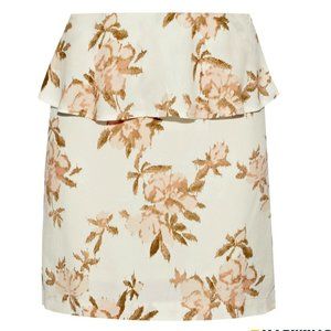NWT GANNI St. Pierre Floral-print Crepe De Chine Peplum Mini Skirt